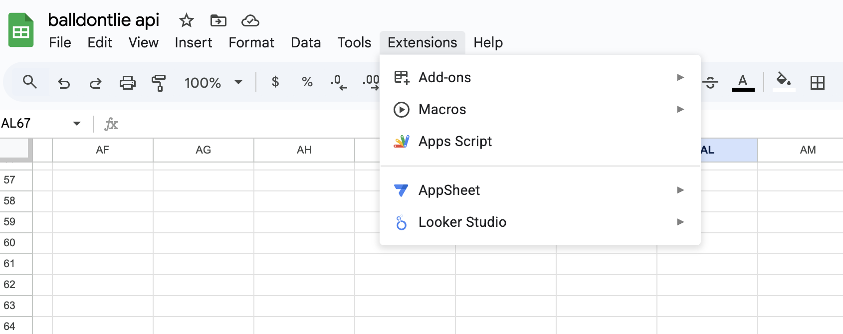 Open Apps Script from Extensions menu